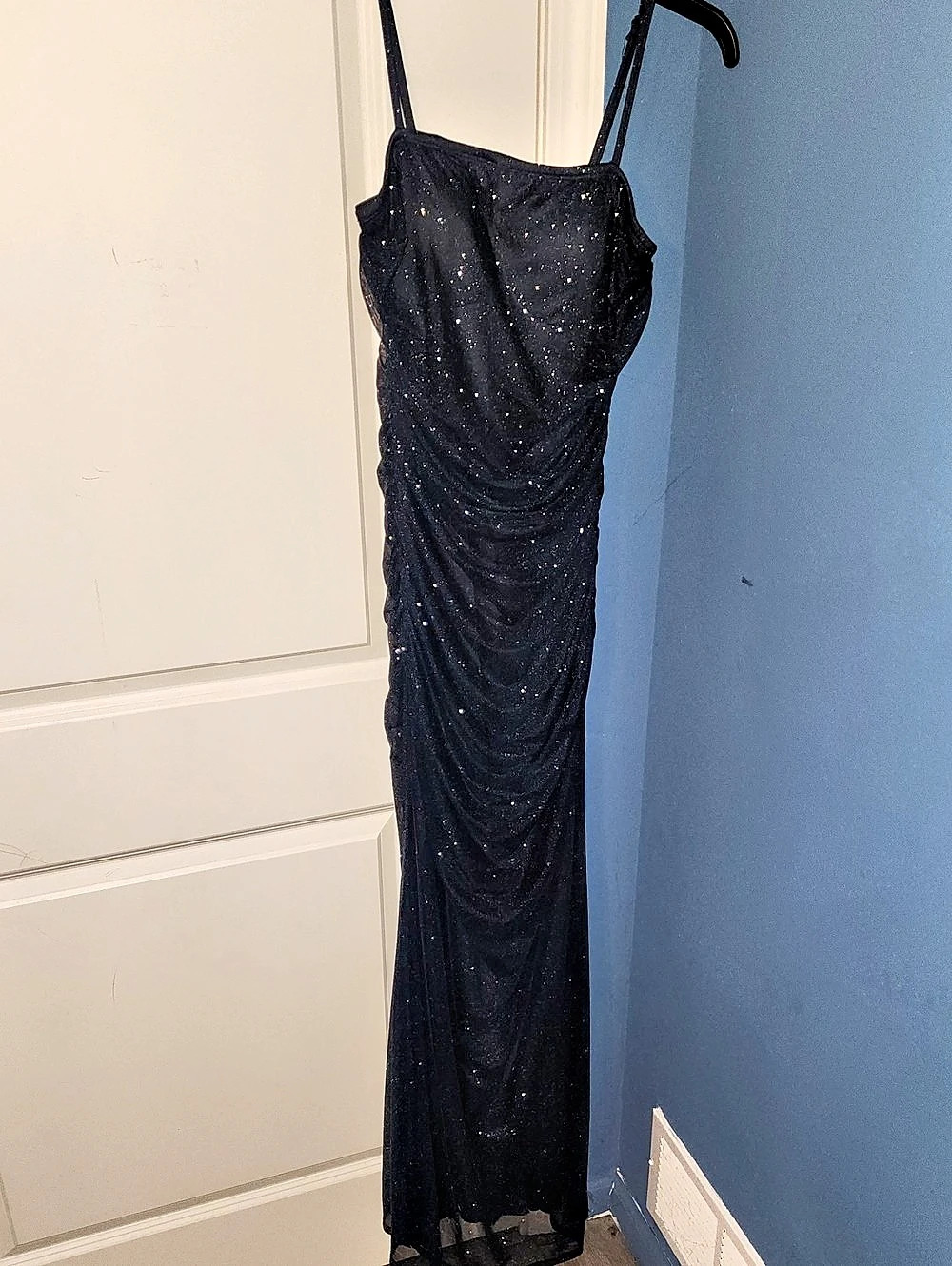 Ruched Sequin Maxi Dress in Black Like New